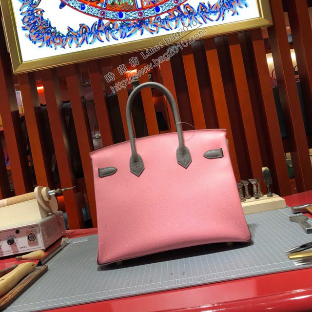 Hermes女包 愛馬仕經典款Birkin包 epsom皮手掌紋 Hermes鉑金拼色女士手提包  am2084
